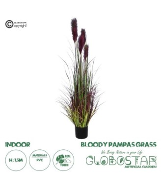 GloboStar® Artificial Garden BLOODY PAMPAS GRASS 20110 Τεχνητό Διακοσμητικό Φυτό Αιματόφυλλο Γρασίδι της Πάμπας Υ150cm